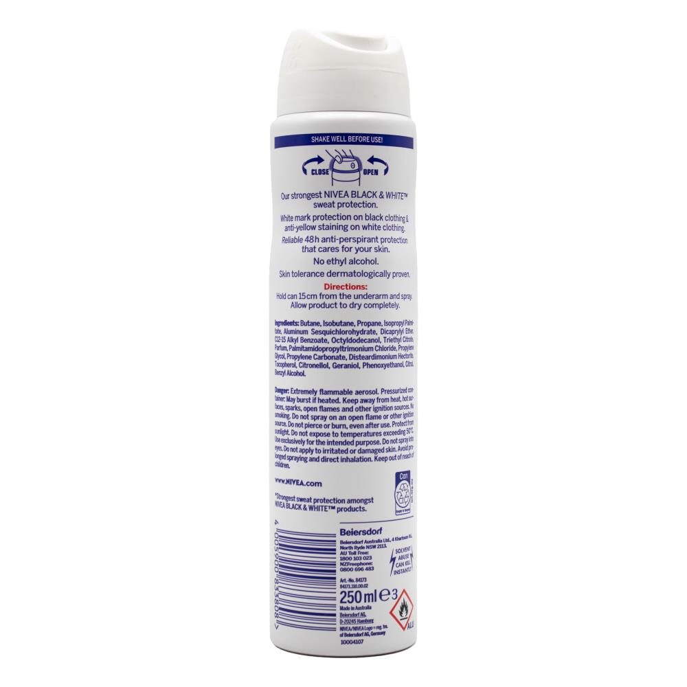 NIVEA 153g / 250ml ANTIPERSPIRANT DEODORANT BLACK AND WHITE MAX PROTECTION (6x Pack)