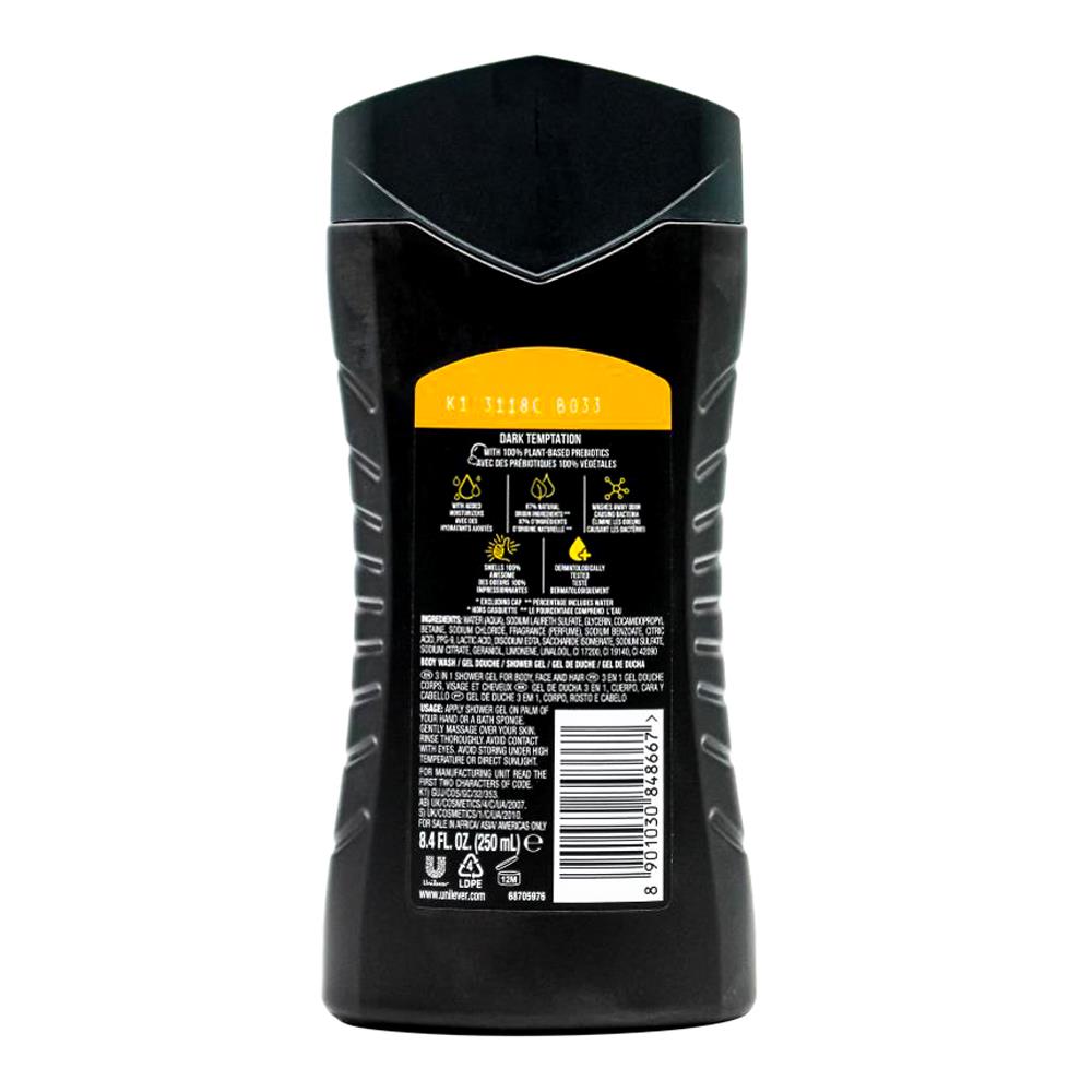 Axe 250ml 3 In 1 Body + Face + Hair Wash Dark Temptation Dark Chocolate (6x Pack)
