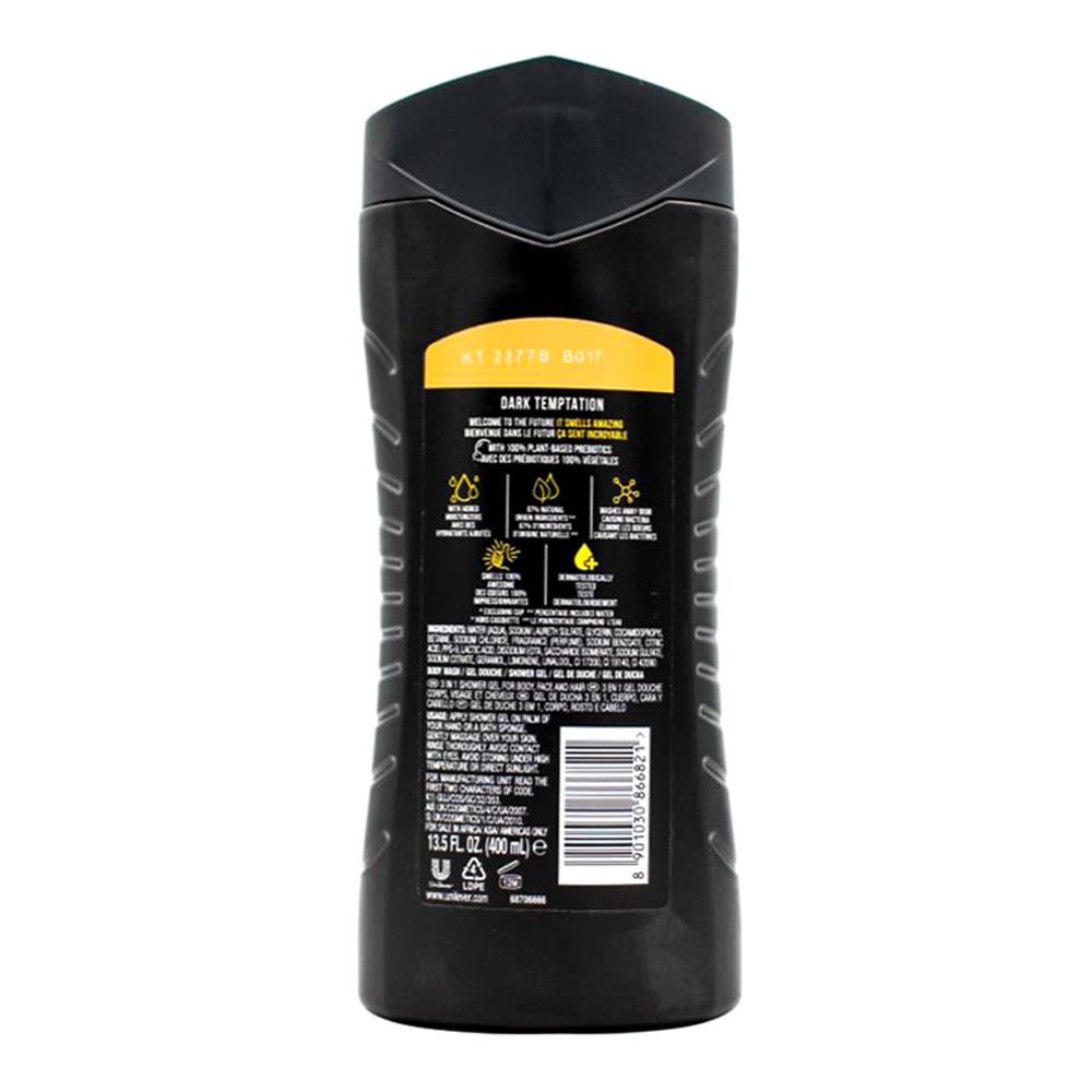 Axe 400ml 3 In 1 Body + Face+ Hair Wash Dark Temptations Dark Chocolate Scent (6x Pack)