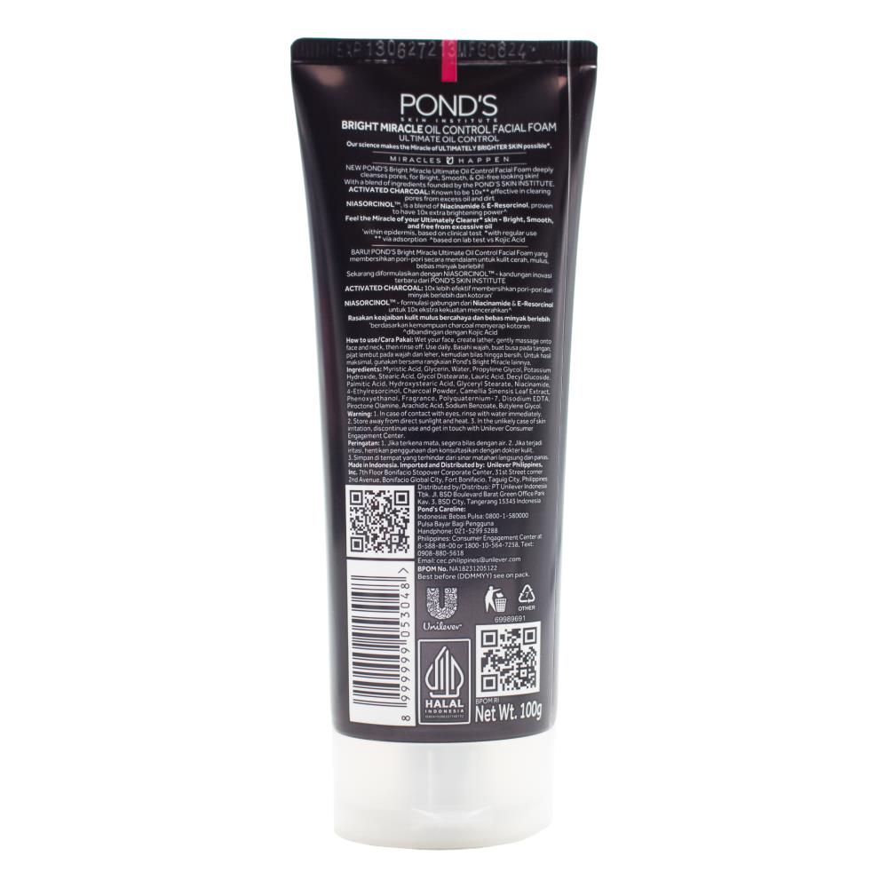 Ponds Facial Foam Bright Miracle Ultimate Oil Control Activated Charcoal 100g (6 Pack)