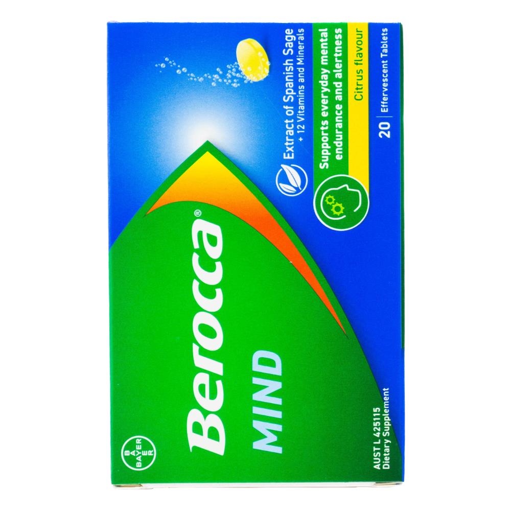 BEROCCA PK20 EFFERVESCENT TABLETS MIND CITRUS FLAVOUR (6x Pack)