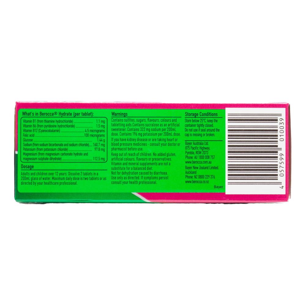 BEROCCA PK10 EFFERVESCENT TABLETS HYDRATE RASPBERRY BLACKCURRANT FLAVOUR (10x Pack)