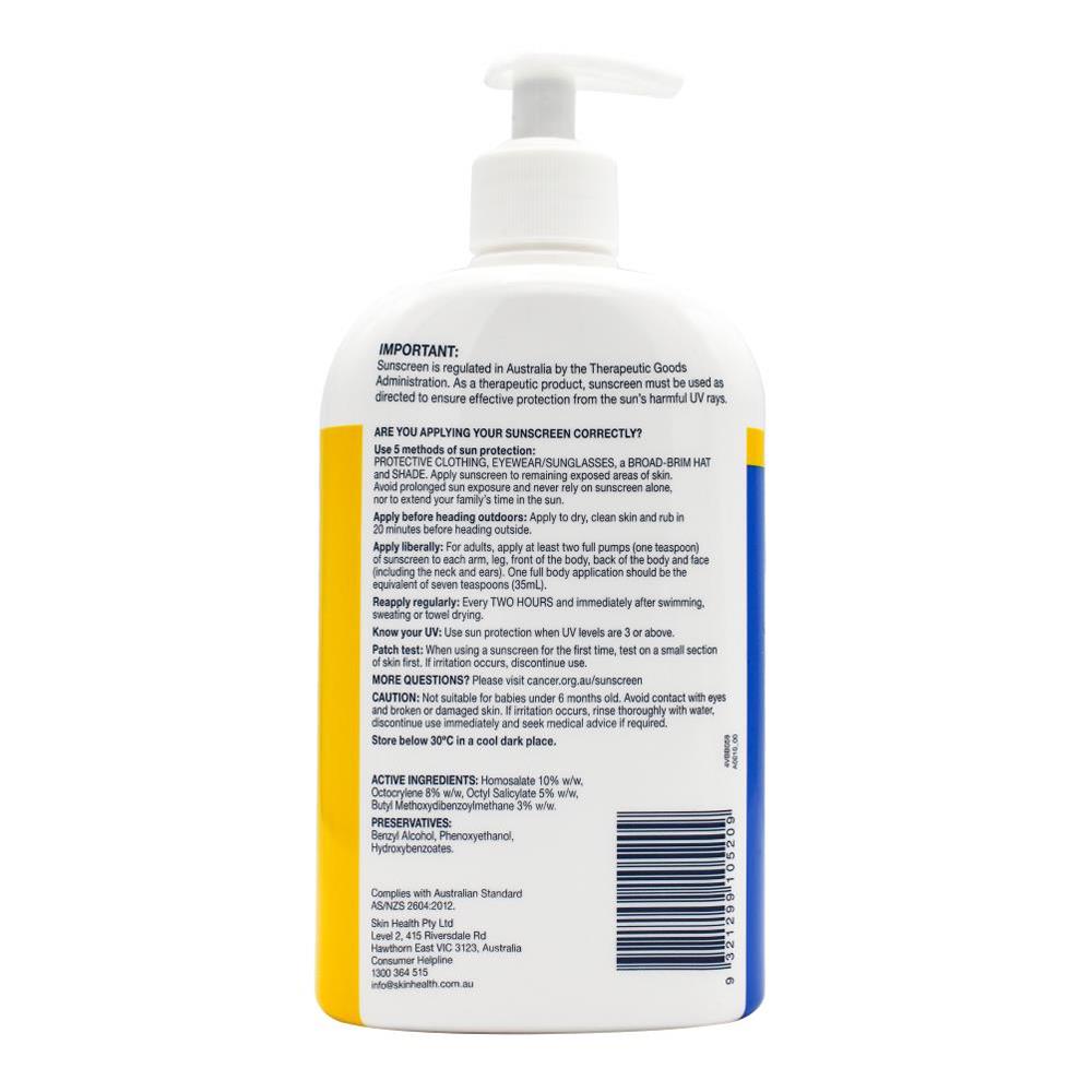 Cancer Council Sunscreen Ultra Pump Spf50+4hrs Water Resistant 500ml (3 Pack)