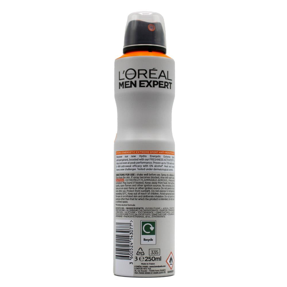 LOREAL 250mL ANTIPERSPIRANT MEN EXPERT HYDRA ENERGETIC EXTREME SPORT ANTI ODOUR ( 6 x Pack)