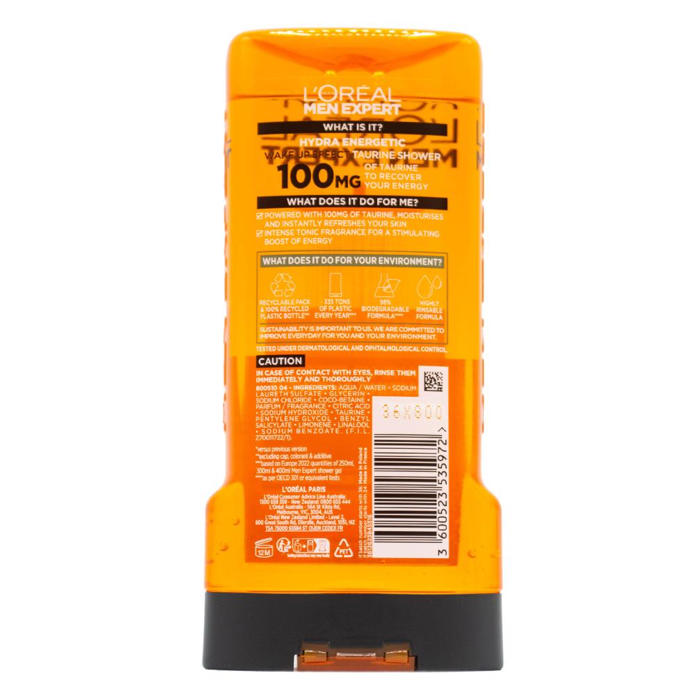 Loreal Men Expert Wash For Body Face Hair Beard Moisturise Hydra Energetic Taurine Shower 300ml (12x Pack)