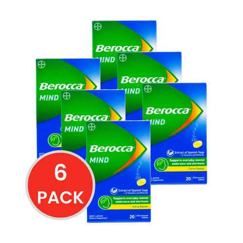 BEROCCA PK20 EFFERVESCENT TABLETS MIND CITRUS FLAVOUR (6x Pack)