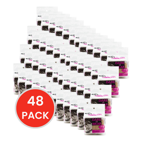 DARE TO WEAR COTTON TIPS PREMIUM 100% COTTON TIPS WITH WOODEN STEM 100 x 5Pk (48x Pack)