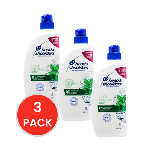 HEAD AND SHOULDERS 660mL SHAMPOO ANTI DANDRUFF COOL MENTHOL (3x Pack)