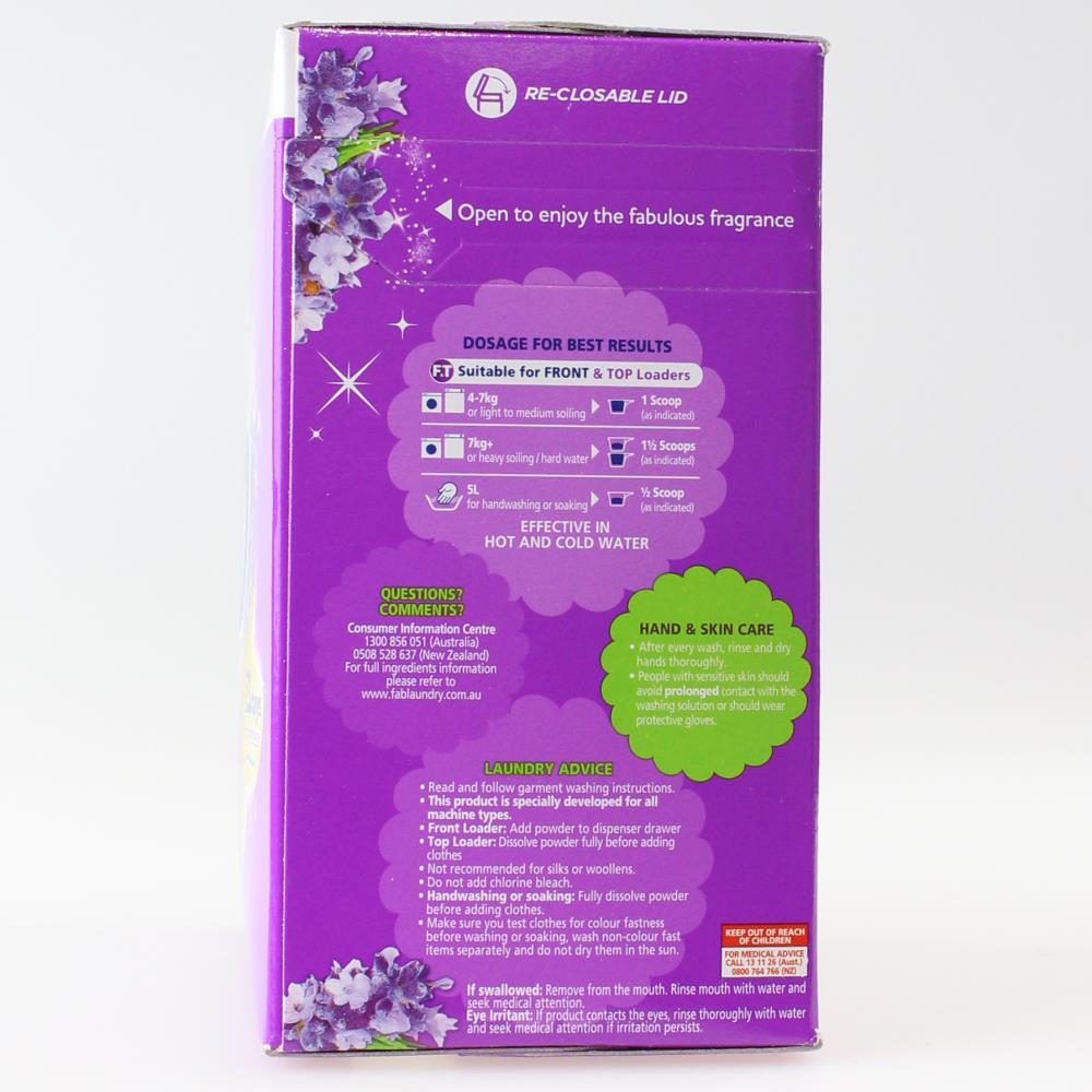 Fab 1kg Laundry Powder Front & Top Loader Lavender (12x Pack)