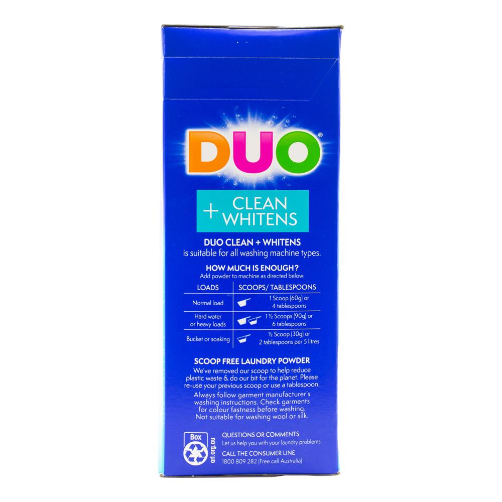 Duo 2kg Laundry Powder Front & Top Loader Cleans+whitens Opti Brightener System Linen Fresh ( 6x Pack )