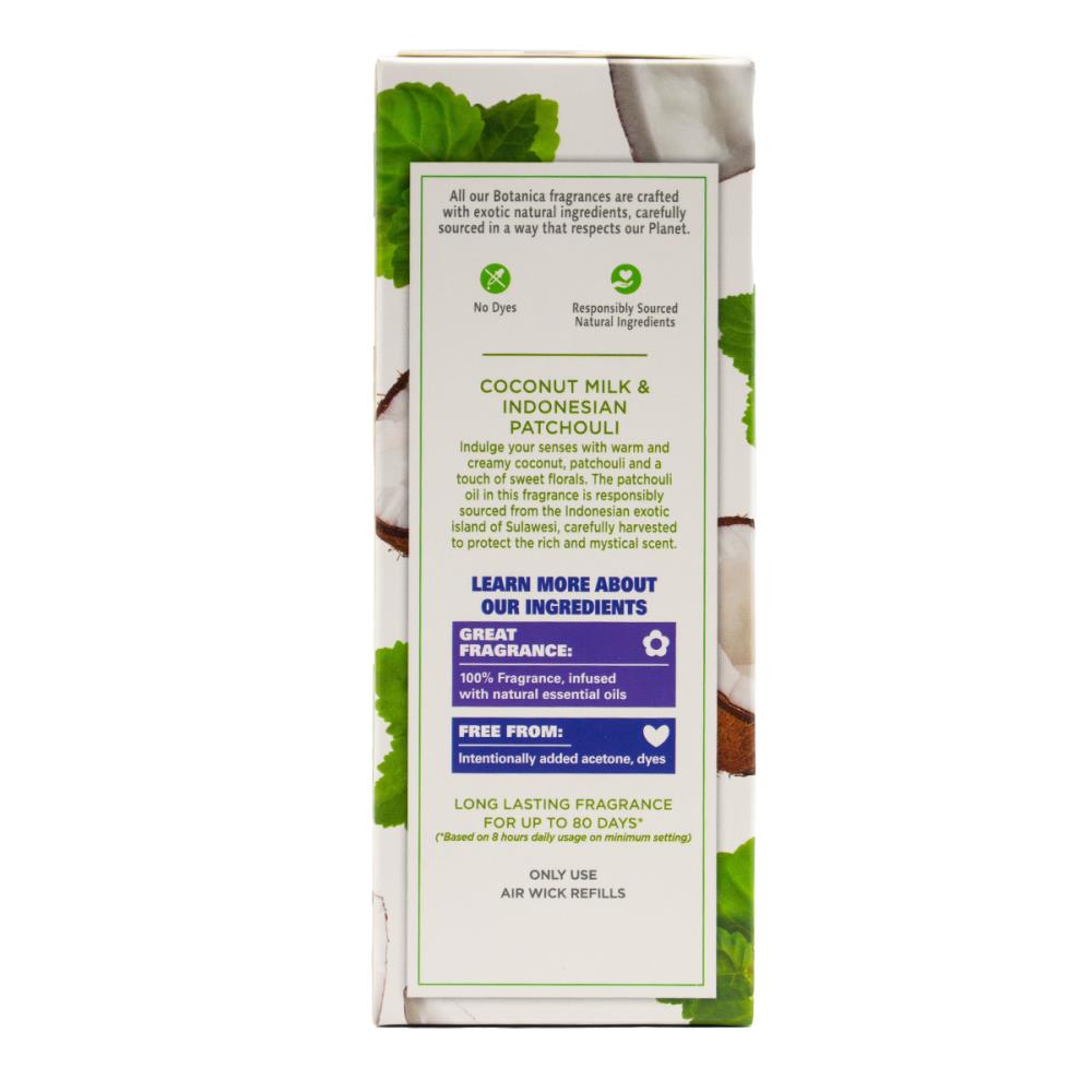 Air Wick 19ml Botanica X1 Plug In Diffuser And Fragrance Refill Coconut Milk And Indonesian Patchouli (4x Pieces)