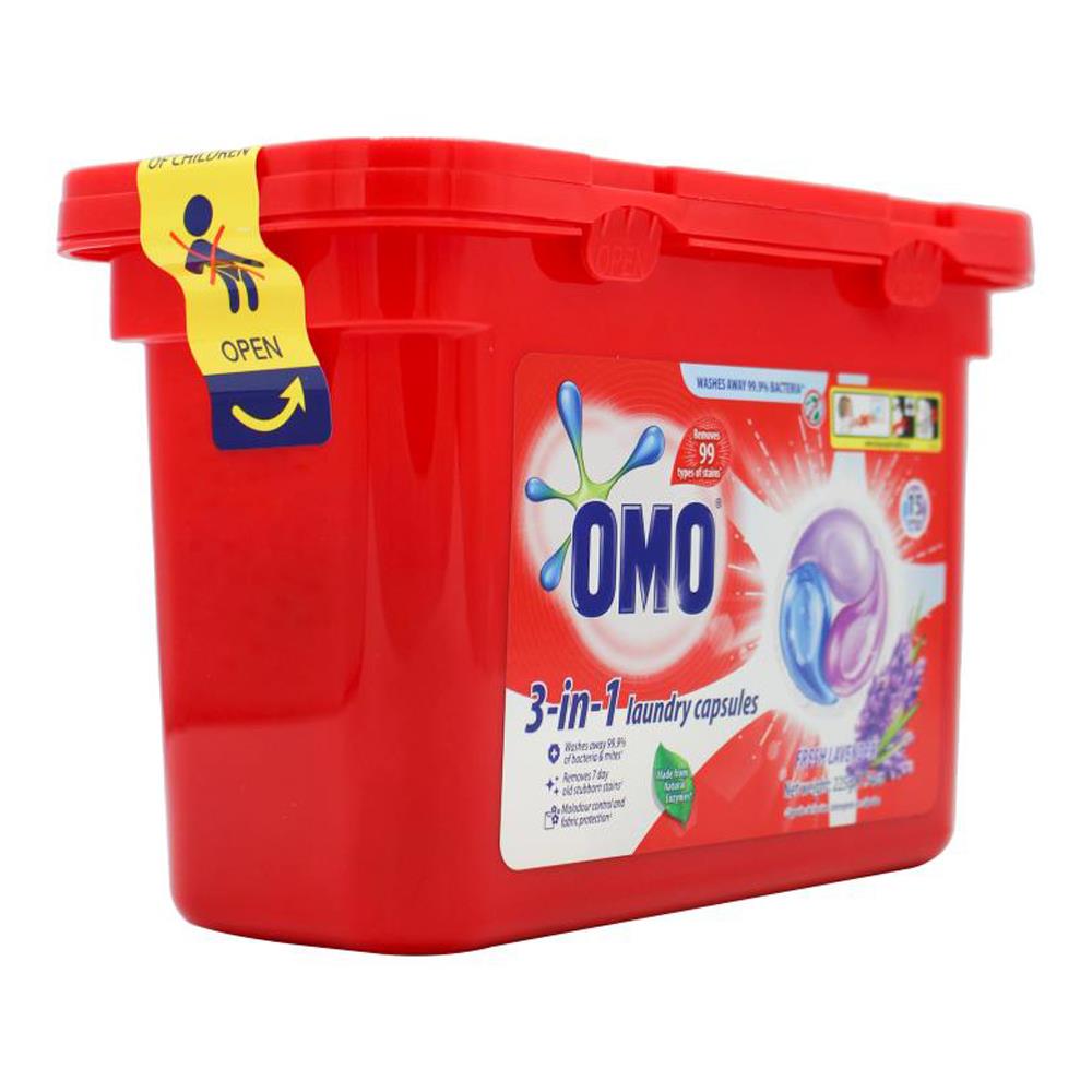 Omo Pk15 3-in-1 Laundry Capsules Fresh Lavender Front & Top Loader (18x Pack)