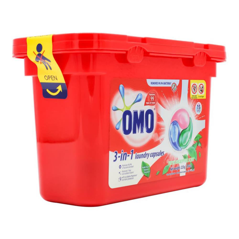 Omo 3 In 1 Laundry Capsules Fresh Eucalyptus Scent 18 x 15Pk (270 Pack)