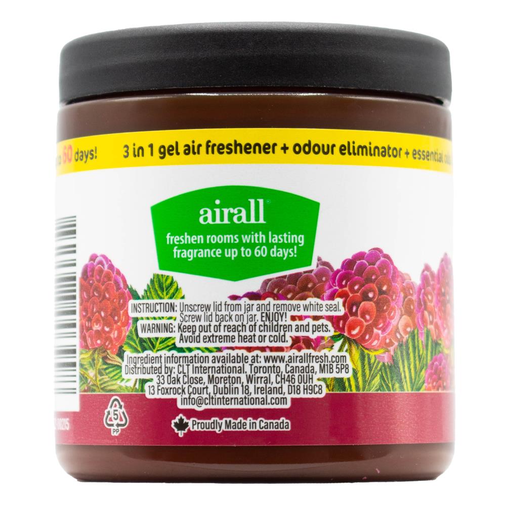 Airall 226g Air Freshener Solid 3 In 1 Odour Eliminator Infused With Essential Oils Raspberry (12x Pack)