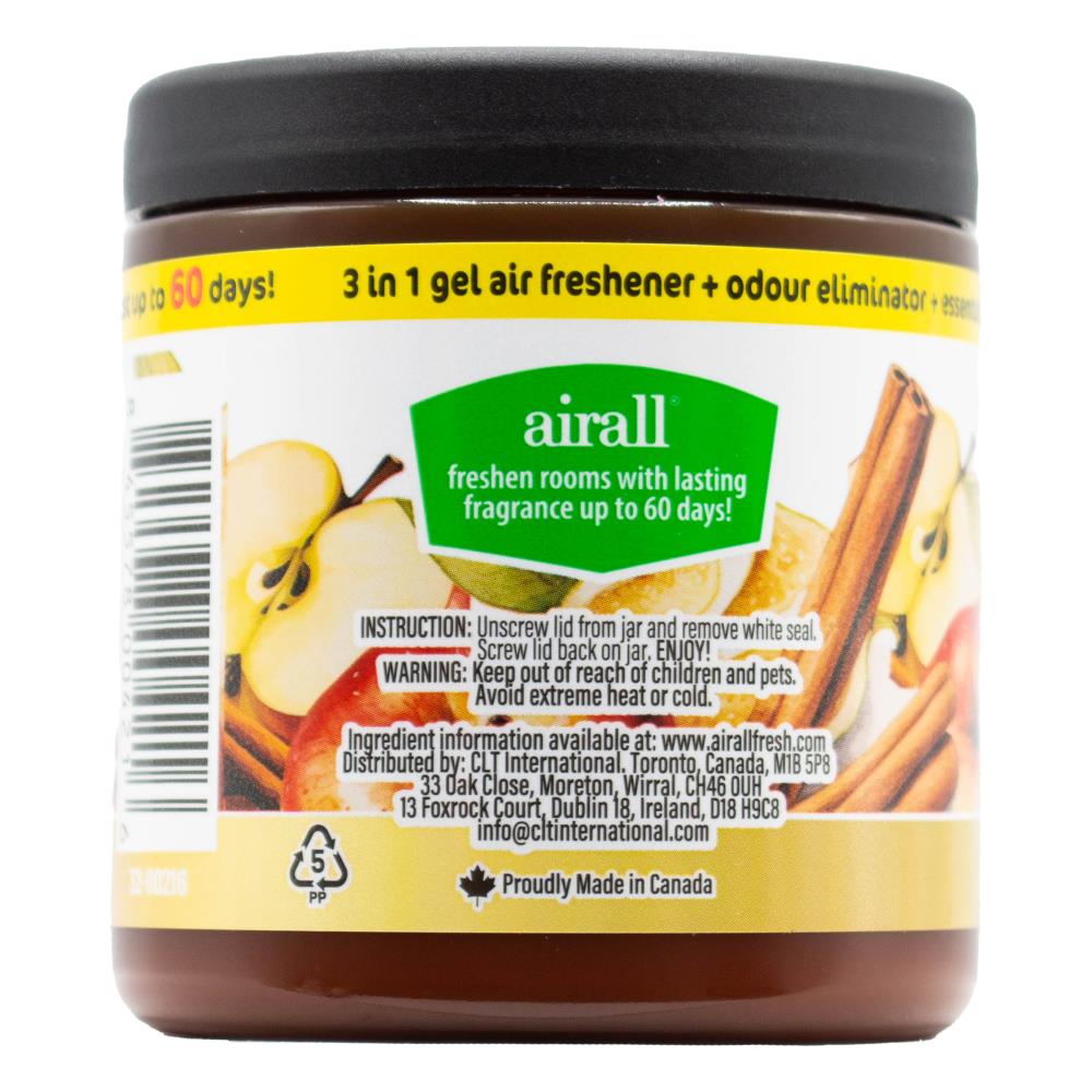Airall 226g Air Freshener Solid 3 In 1 Odour Eliminator Infused With Essential Oils Apple Cinamon (12x Pack)