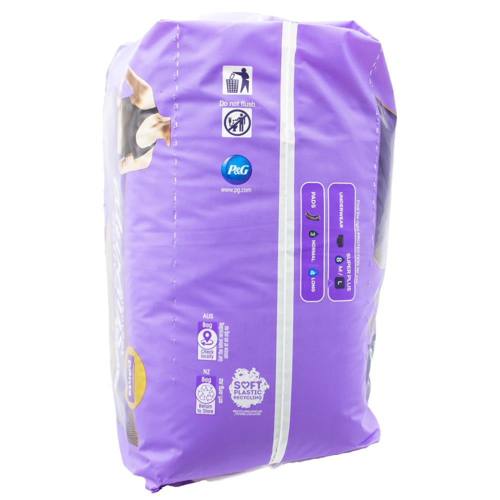 Always Pants Discreet 5 in 1 Breathable Instant Dry Odour Lock Flexi Fit Soft Active Super Plus L 16-22 95-125cm 2 X 8pk (Value Pack 16)
