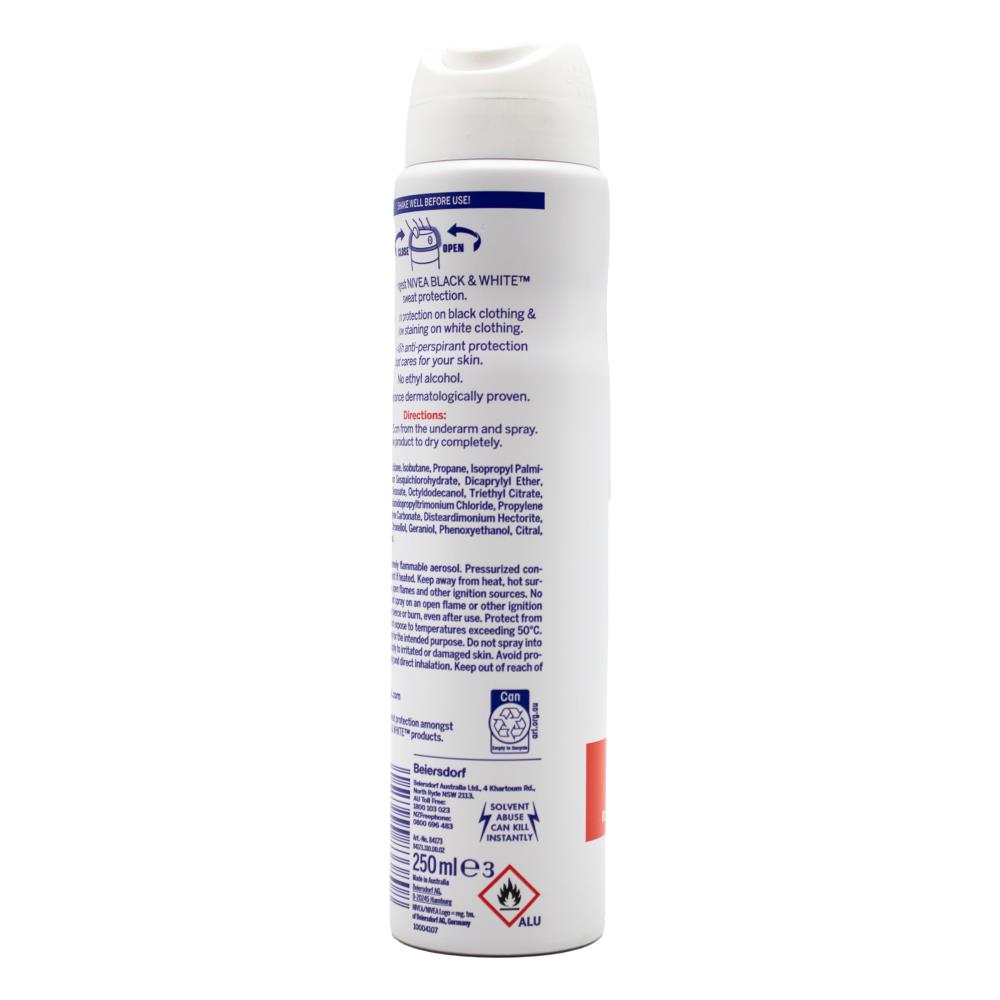 NIVEA 153g / 250ml ANTIPERSPIRANT DEODORANT BLACK AND WHITE MAX PROTECTION (6x Pack)