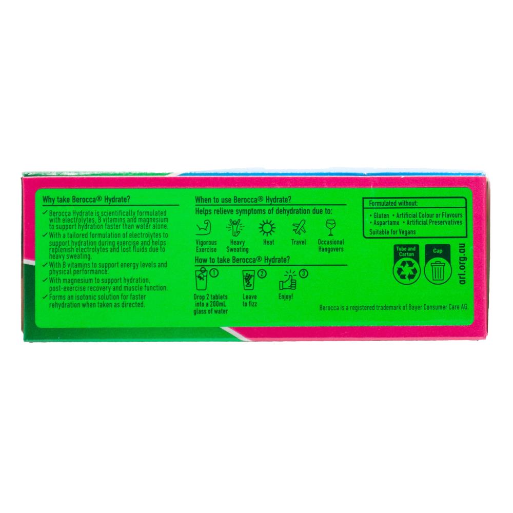BEROCCA PK10 EFFERVESCENT TABLETS HYDRATE RASPBERRY BLACKCURRANT FLAVOUR (10x Pack)