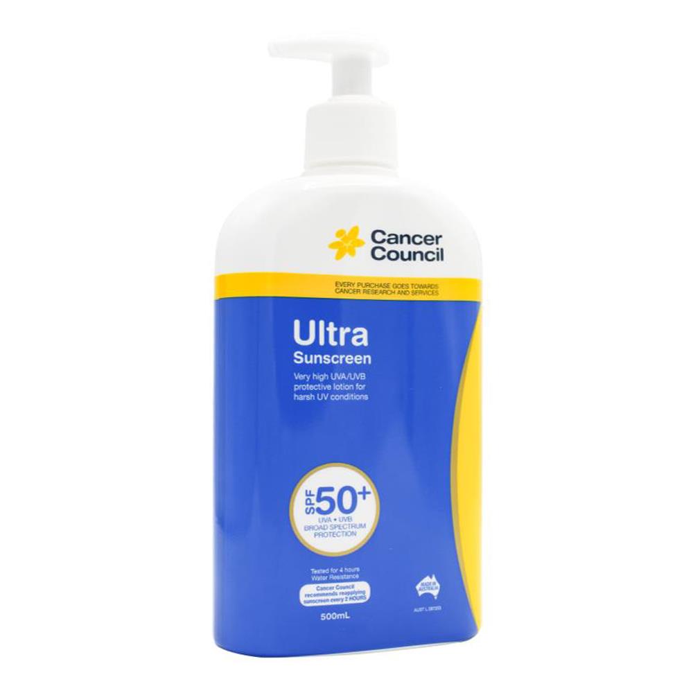 Cancer Council Sunscreen Ultra Pump Spf50+4hrs Water Resistant 500ml (3 Pack)