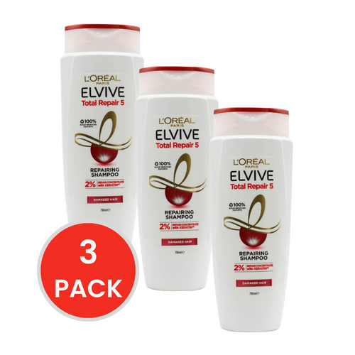 LOREAL 700mL SHAMPOO REPAIRING TOTAL REPAIR 5 DAMAGED HAIR (3x Pack)