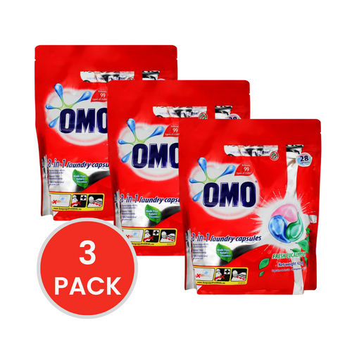 OMO PK28 3-IN-1 LAUNDRY CAPSULES FRESH EUCALYPTUS FRONT & TOP LOADER 12 PACK (336 VALUE PACK)