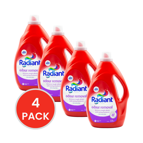 RADIANT 1.8l LAUNDRY LIQUID FRONT AND TOP LOADER ODOUR REMOVAL REFRESHING CITRUS (4x Pack)