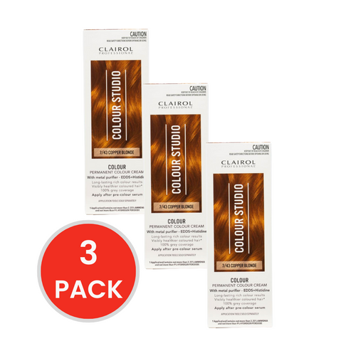 Clairol Professional Permanent Hair Cream Colour Studio 7/43 Copper Blonde (3x Pack)