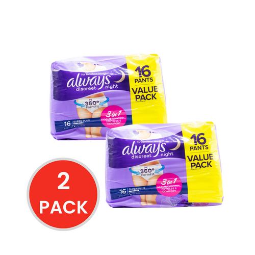 Always Pants Discreet Night for Sensitive Bladder Super Plus L 16-22 95-125cm 2 X 16pk (Value Pack 32)