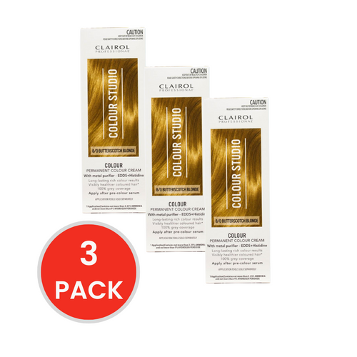 Clairol Professional Permanent Hair Cream Colour Studio 8/0 Butterscotch Blonde (3x Pack)