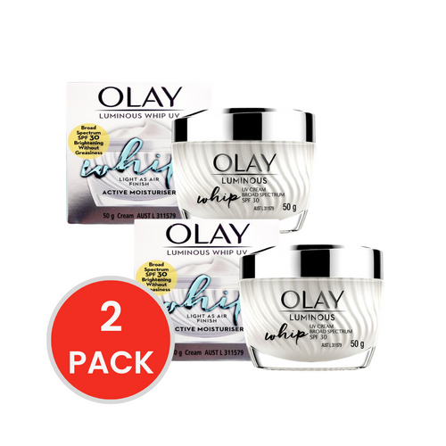OLAY LUMINOUS WHIP UV ACTIVE MOISTURISER LIGHT AS AIR FINISH 50g (2xPack)