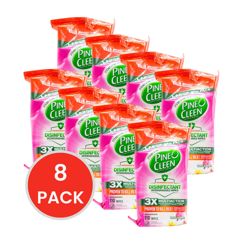 PINE O CLEAN WIPES DISINFECTANT BIODEGRADABLE TROPICAL BLOSSOM 8 x 110Pk (880 Wipes)