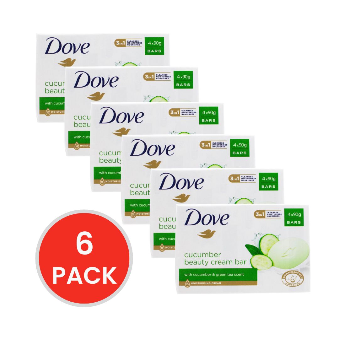 Dove Beauty Cream Bar – Cucumber & Green Tea Moisturising Soap 90g PK4 (6 Pack)