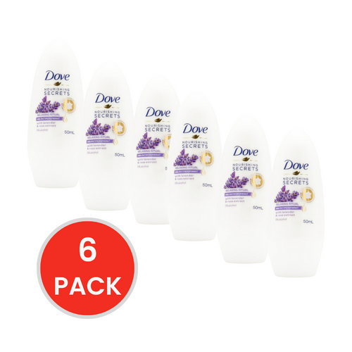 DOVE 50mL ROLL ON DEODORANT WITH LAVENDER & ROSE EXTRACT (6 x Pack)