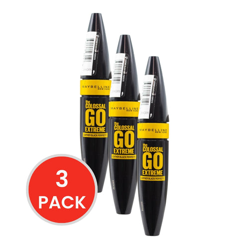 MAYBELLINE 9.5mL MASCARA THE COLOSSAL GO EXTREME LEATHER BLACK (3x Pack)