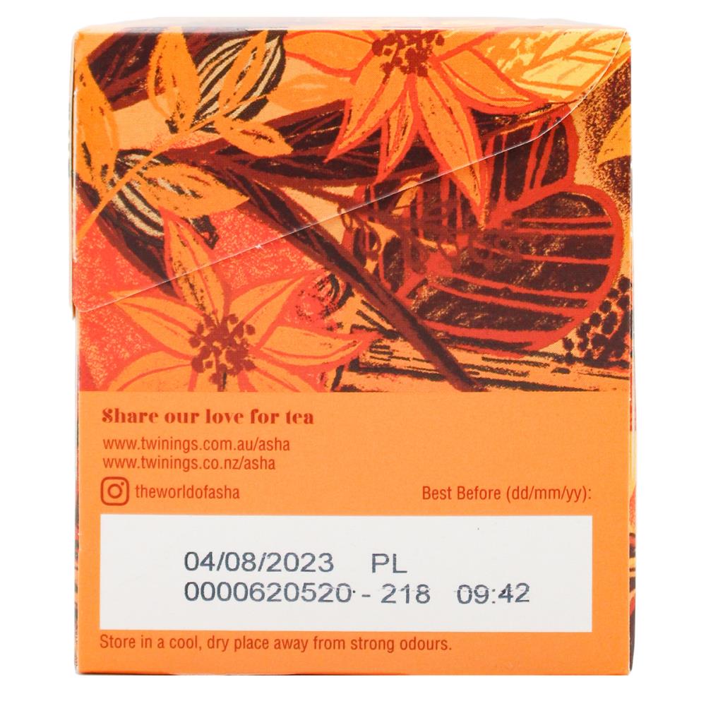 TWININGS PK18 x 36g ASHA SPICED GINGER CARDAMOM & CINNAMON FLAVOURED HERBAL INFUSIONS (6x pack)