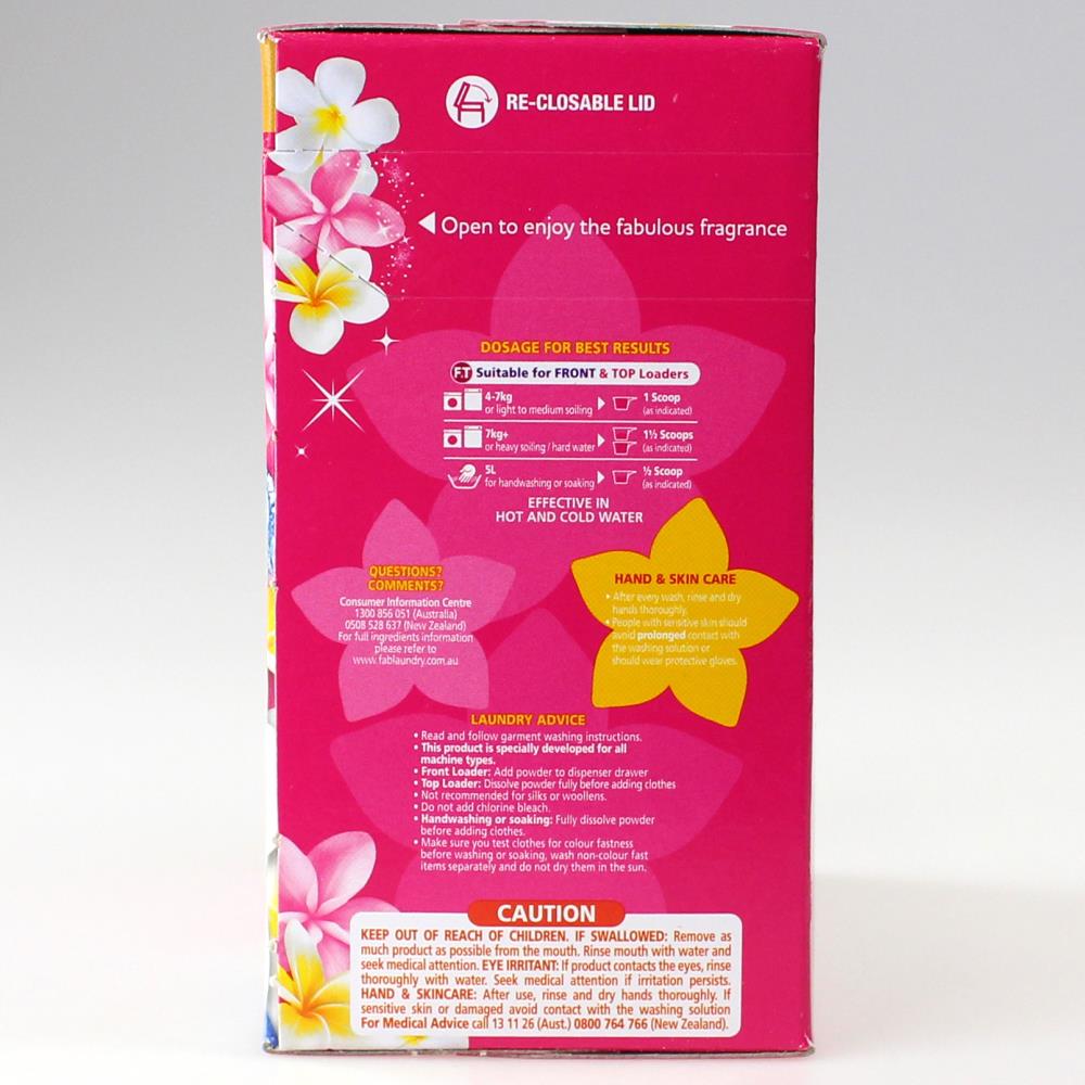 Fab 1kg Laundry Powder Front & Top Loader Fresh Frangipani (12x Pack)
