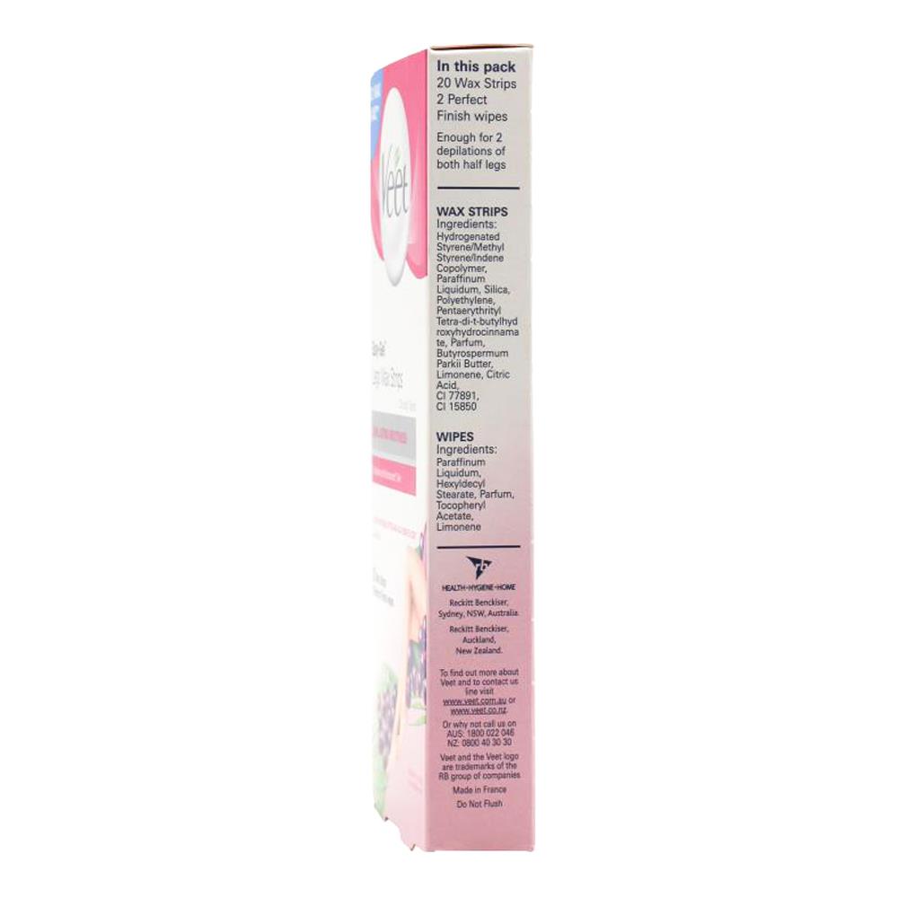 Veet Pk20 Easy- Gelwax Strips For Normal Skin Shea Butter And Acai Berries Fragrance + 2 Perfect Finish Wipes (6x Pack)