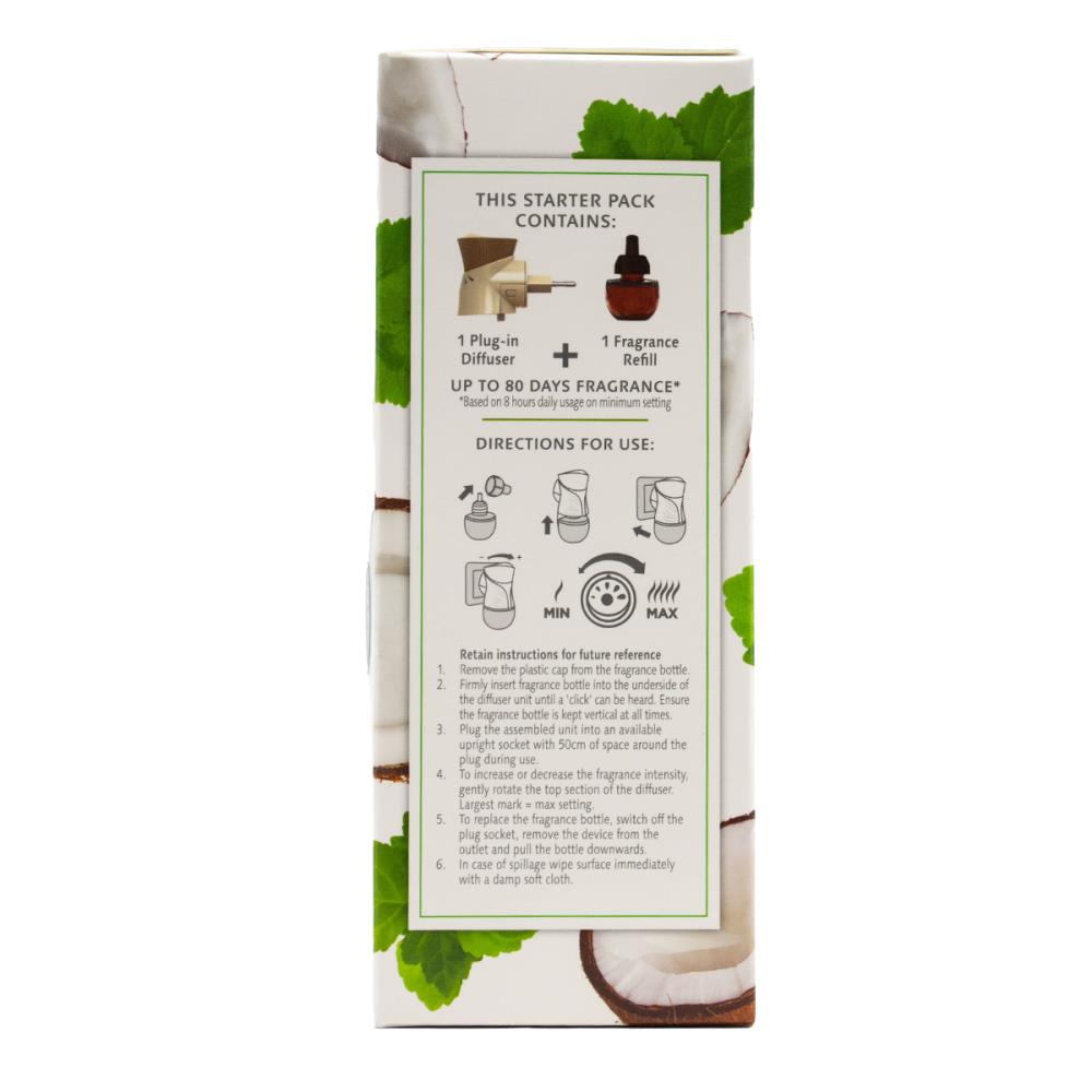 Air Wick 19ml Botanica X1 Plug In Diffuser And Fragrance Refill Coconut Milk And Indonesian Patchouli (4x Pieces)
