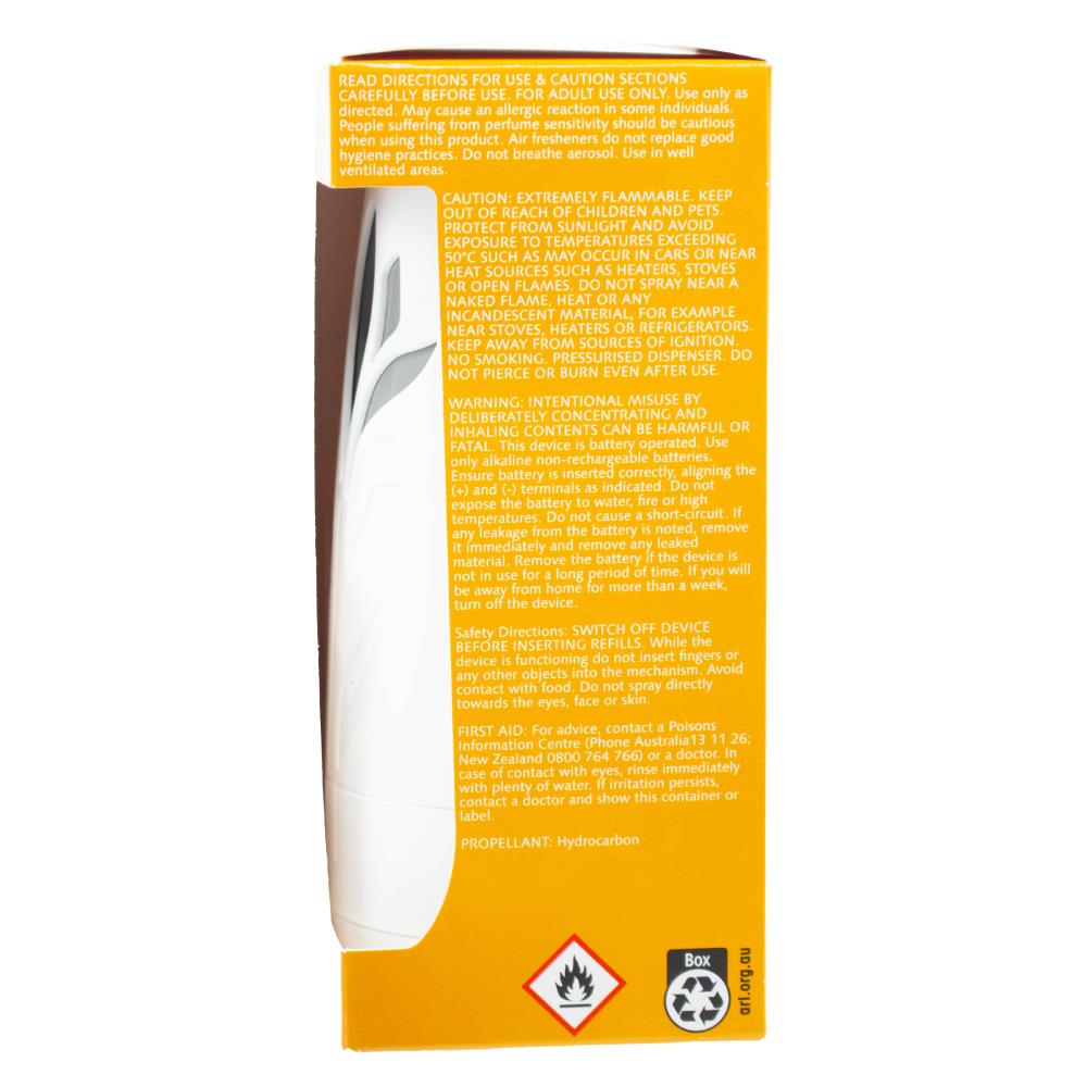 AIR WICK 174g AUTOMATIC SPRAY ESSENTIAL OILS 24/7 DEVICE REFILL AND BATTERY INCLUDED VANILLA AND SOFT CASHMERE (3x Pack)