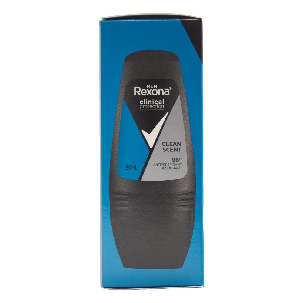 REXONA MEN 50mL ROLL ON ANTIPERSPIRANT DEODORANT CLINICAL PROTECT CLEAN SCENT (6x Pack)