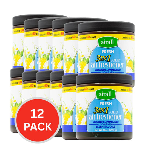 Airall 226g Air Freshener Solid 3 In 1 Odour Eliminator Infused With Essential Oils Fresh (12x Pack)