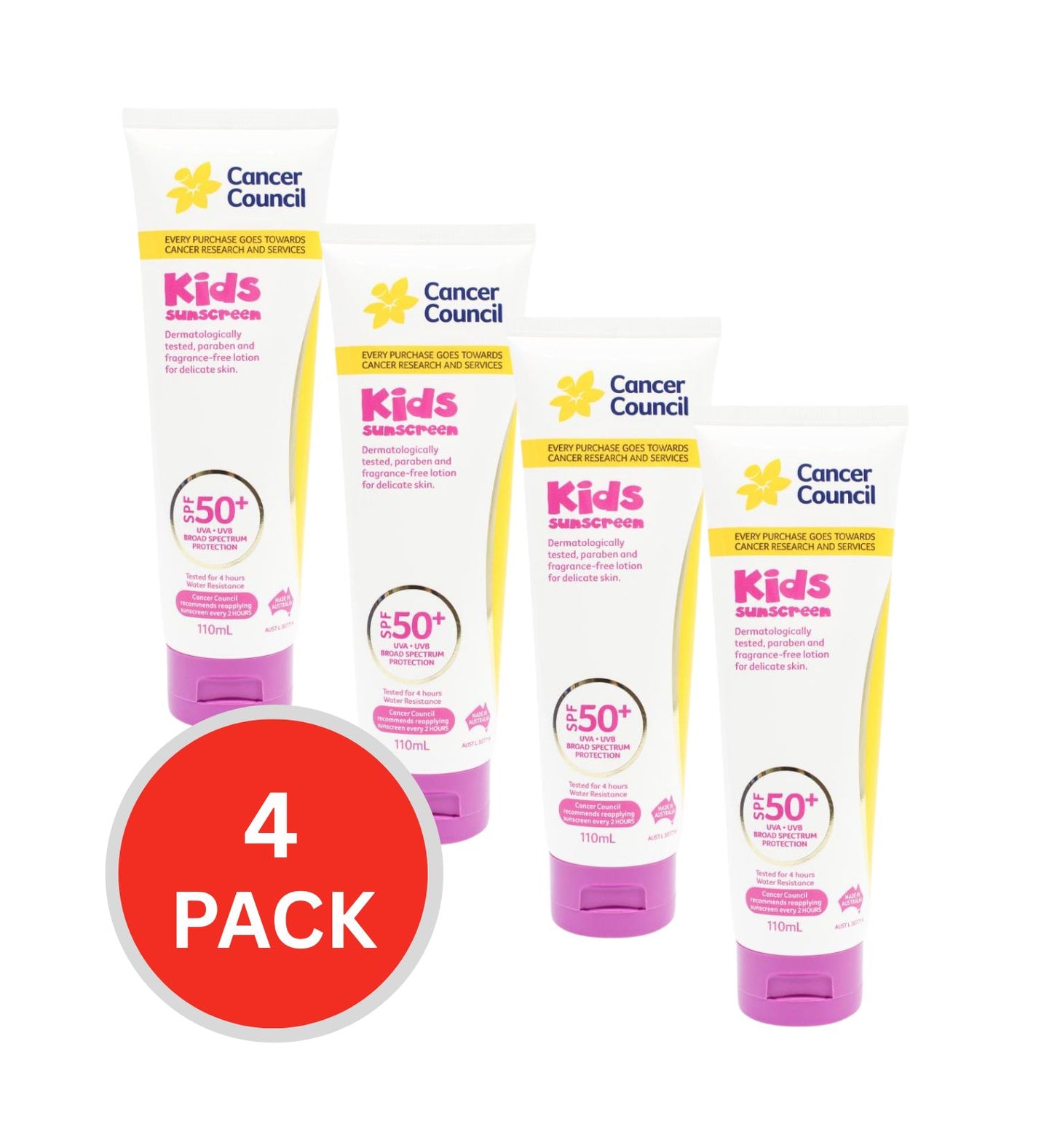Cancer Council Kids Sunscreen Spf50+ 110ml (4 Pack)