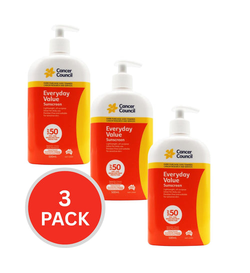 Cancer Council Everyday Value Sunscreen 50+ 500ml (3 Pack)
