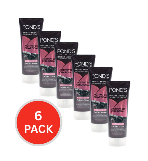 Ponds Facial Foam Bright Miracle Ultimate Oil Control Activated Charcoal 100g (6 Pack)