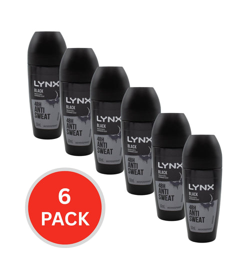 Lynx Antiperspirant Roll On Black Frozen Pear & Cedarwood Scent 48hr 50ml (6 Pack)