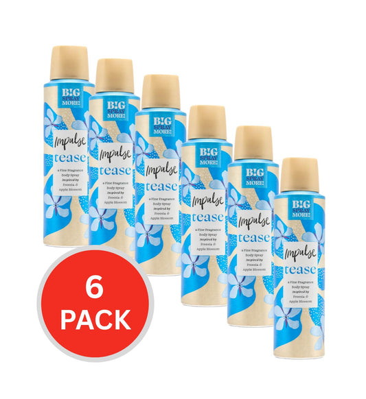 Impulse Body Spray Tease Inspired By Freesia And Apple Blossom 150ml (6 Pack)