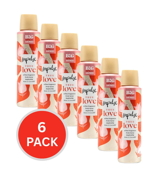 Impulse Body Spray True Love Inspired By Rose And Coconut 150ml (6 Pack)