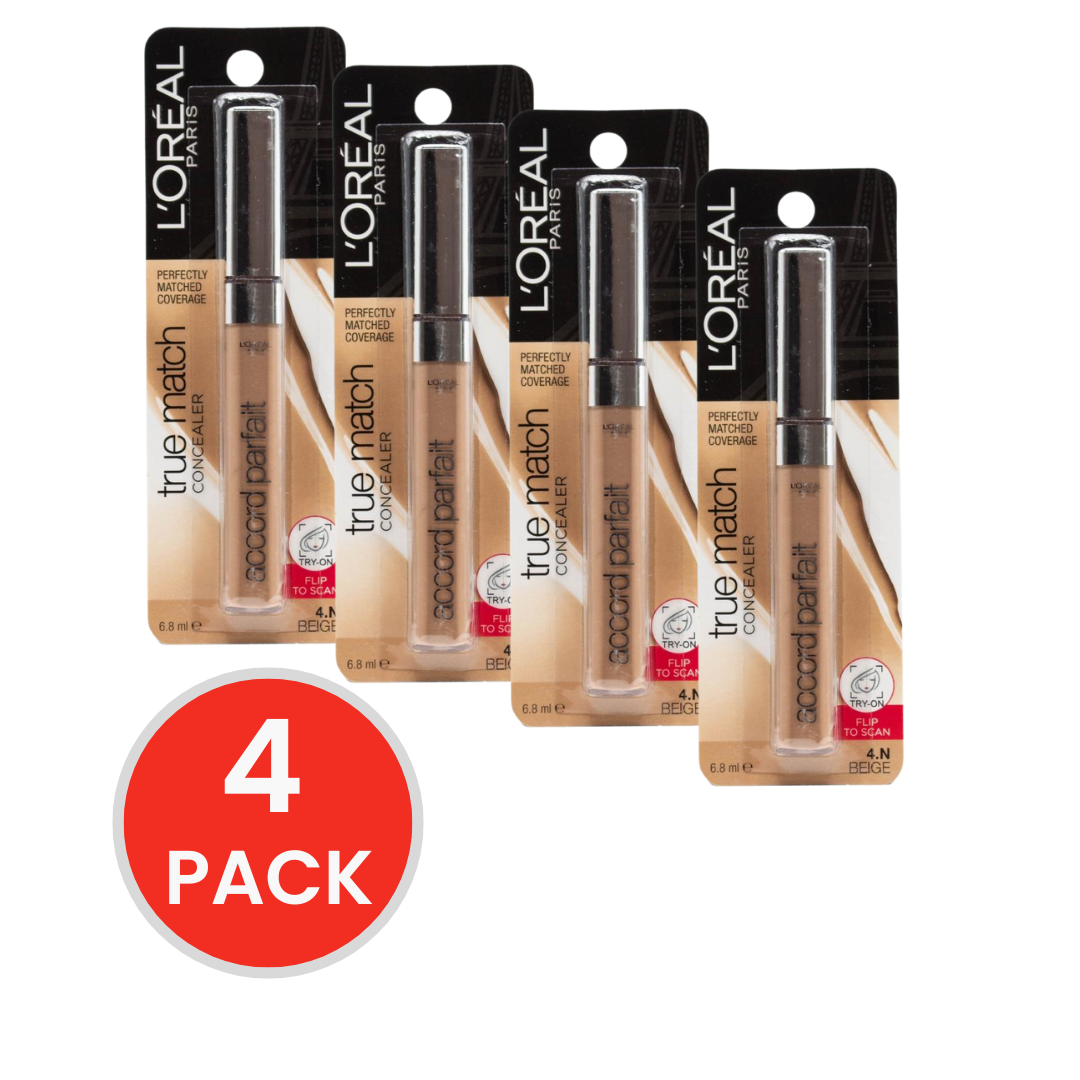 LOREAL PARIS CONCEALER TRUE MATCH BEIGE 4.N 6.8ml (4x Pack)