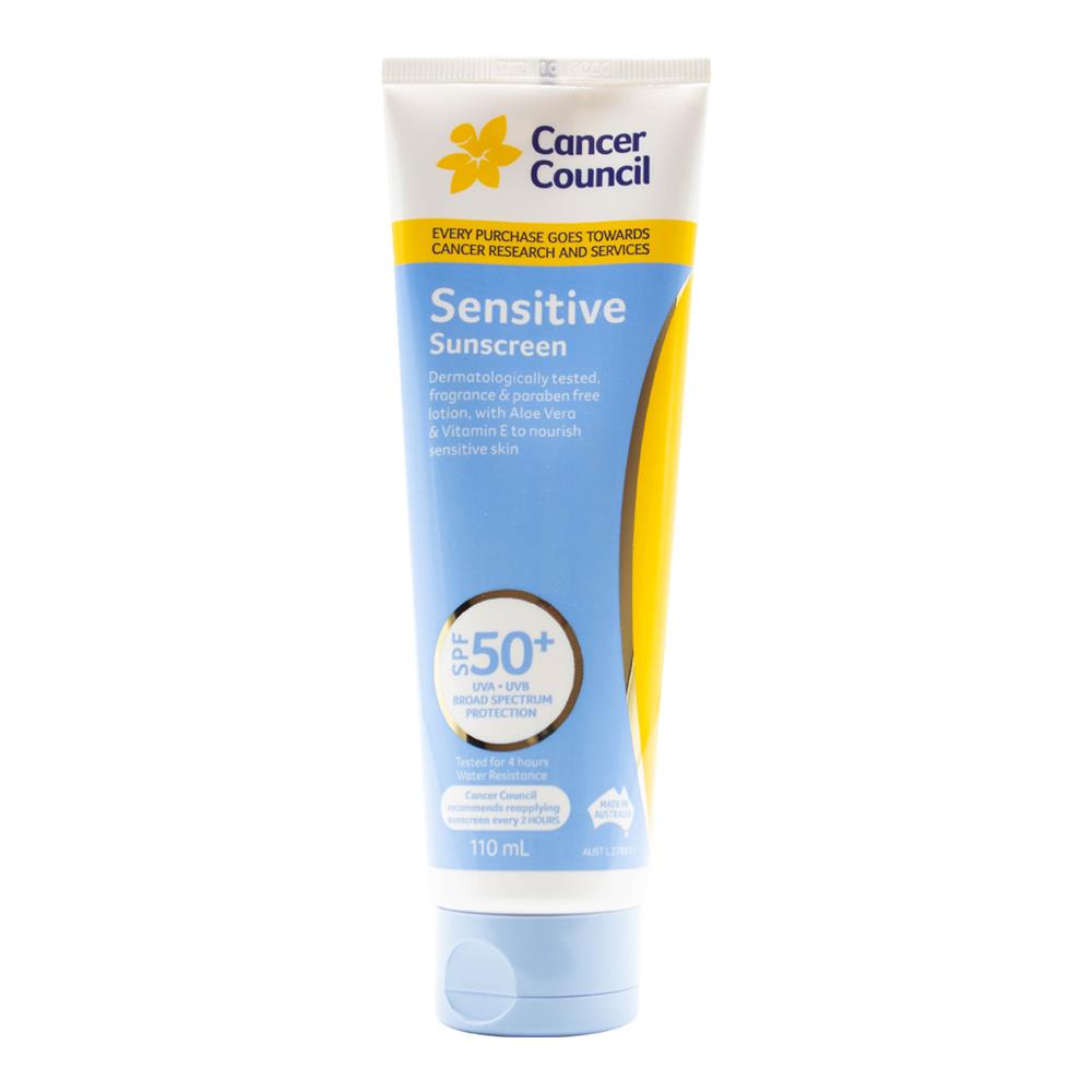 Cancer Council Sensitive Sunscreen Spf 50+ 4 Hours Water Resistant Lotion 110ml (4 Pack)