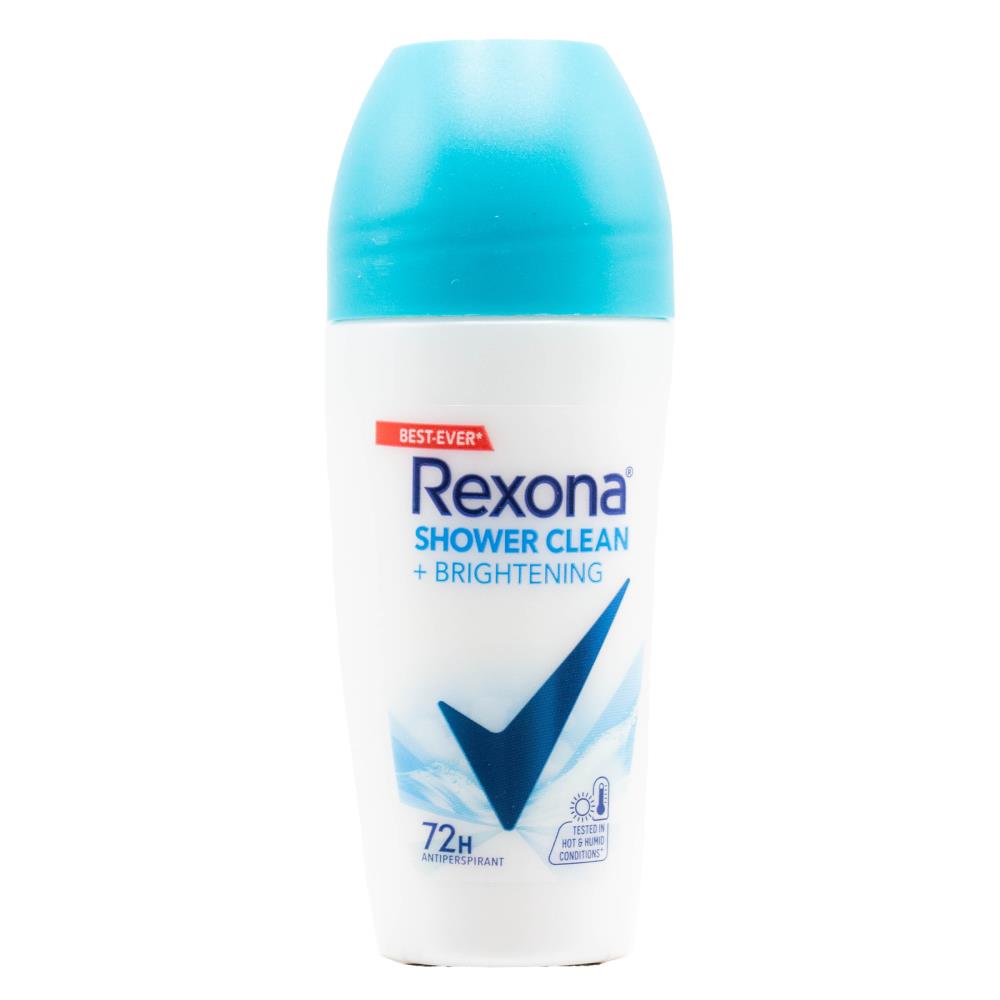 REXONA 45mL DEODORANT WOMEN ROLL ON 72 HOUR SHOWER CLEAN + BRIGHTENING (24x Pack)